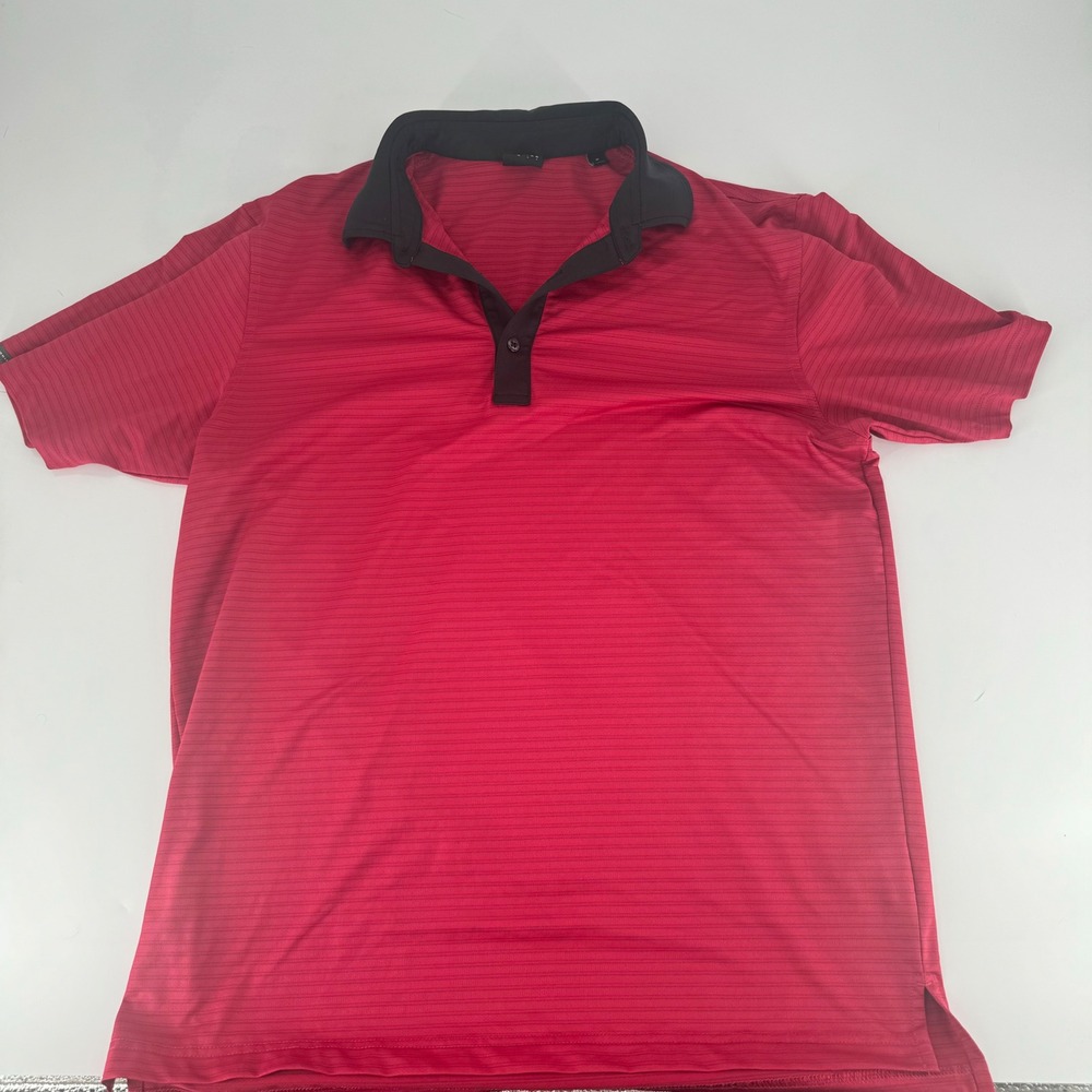 Dunning Golf Mens Medium Red Black Striped Short Sleeve Performance Polo‎ Shirt